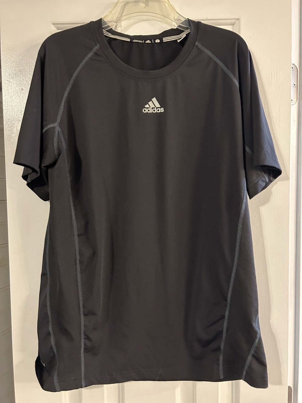 adidas Black Crew Neck Tee with White Stripe Detail